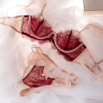 French romantic bra set super fairy eyelash lace no sponge light soft steel ring underwear Cup is small