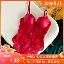 Peach neon dress European and American red Puskin jumpsuit elastic belt Cup gathered on BCD large cup micro shaper
