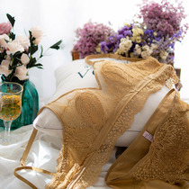 Peach neon dress summer ultra-thin lace bra set mesh transparent no steel ring big chest display small anti-bump underwear