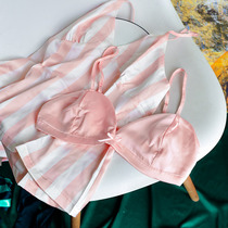 Peach neon dress summer sling V-collar fashion stripes home pajamas set silk fabric pajamas robes 4 sets