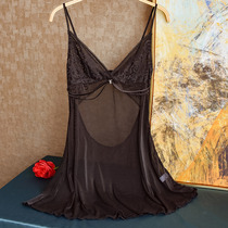 No. 7 ultra-thin perspective gauze sexy sling small sleepwear skirt hollow back low chest V collar womens pajamas night clothes