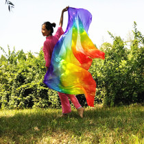 Belly leather dance Genuine Silk Dance Handyarn Performance Show Practice Hand Tossed scarlet gradient color Seven colorful silk towels