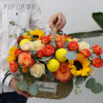 Teachers Day Birthday Send Flowers Chengdu Flowers Express City Bouquet Pixian Shuangliu Xindu portable flower basket