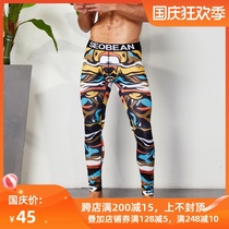 Low-waisted sports leggings mens personality print quick-drying exercise trousers yoga running stretch leggings fitness pants