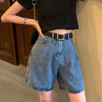 Large waist tall thin and loose cowboy shorts female fat sister mm summer new wide leg a five-point pants