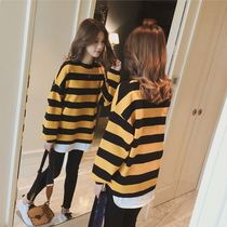 Spring and Autumn New Stripes 2018 Loose Long Sleeves Long Fashion Top T-shirt Pregnant Women base shirt Tide