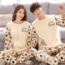 Couples pajamas coral velvet womens winter padded velvet Korean cute autumn winter long sleeve mens flannel set