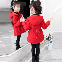 Girls spring coat 2021 new long childrens foreign style windbreaker little girl Korean version of the middle child spring and autumn