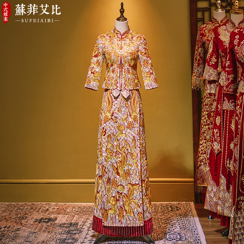Bride Show and suit 2023 new Chinese-style dragon and Vest Wedding Suit Toast to Wedding Gown of the Vest Senior Reworked-Taobao