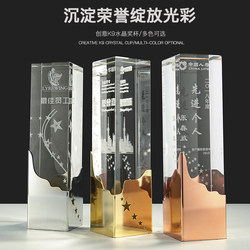 Customized column crystal trophy for annual meeting, custom-made with engraving and free shipping. Excellent team custom-made gold, silver and copper for championship and Asia season.