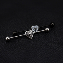 shinma European-American cool punk retro heart-shaped cross ear bridge nailed ear hole long earbone nail puncture