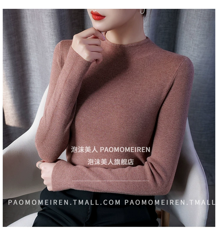 Áo len cổ lọ một nửa áo len dưới cùng của phụ nữ mặc bên trong mùa thu và mùa đông 2021 của phụ nữ mới thời trang phổ biến của phụ nữ dệt kim - Áo len