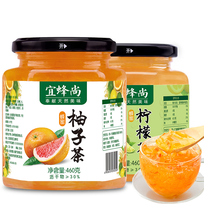 【官方直销】宜蜂尚蜂蜜柚子茶460g+柠檬茶460g韩国风味冲饮水果产品展示图4