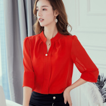 Newsya 2021 Spring and Summer New Korean Slim Long Sleeve Shirt Female V Collar Joker Pearl Chiffon Shirt base shirt