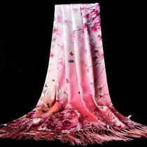 100%silk tassel silk scarf Womens wild mulberry silk scarf Mom middle-aged long shawl high-grade gift box packaging