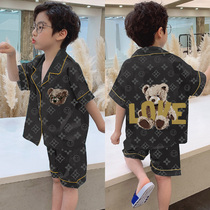 Kids Pajamas Boys Summer Spring Autumn Thin Ice Silk Short Sleeve Kids Middle Large Kids Silk Home Clothing Sets