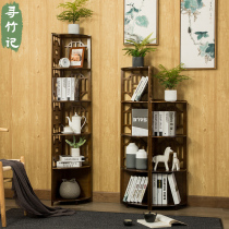 Xun Zhuji Floor tripod Corner bookshelf corner Solid wood flower rack Bamboo corner shelf Living room corner shelf