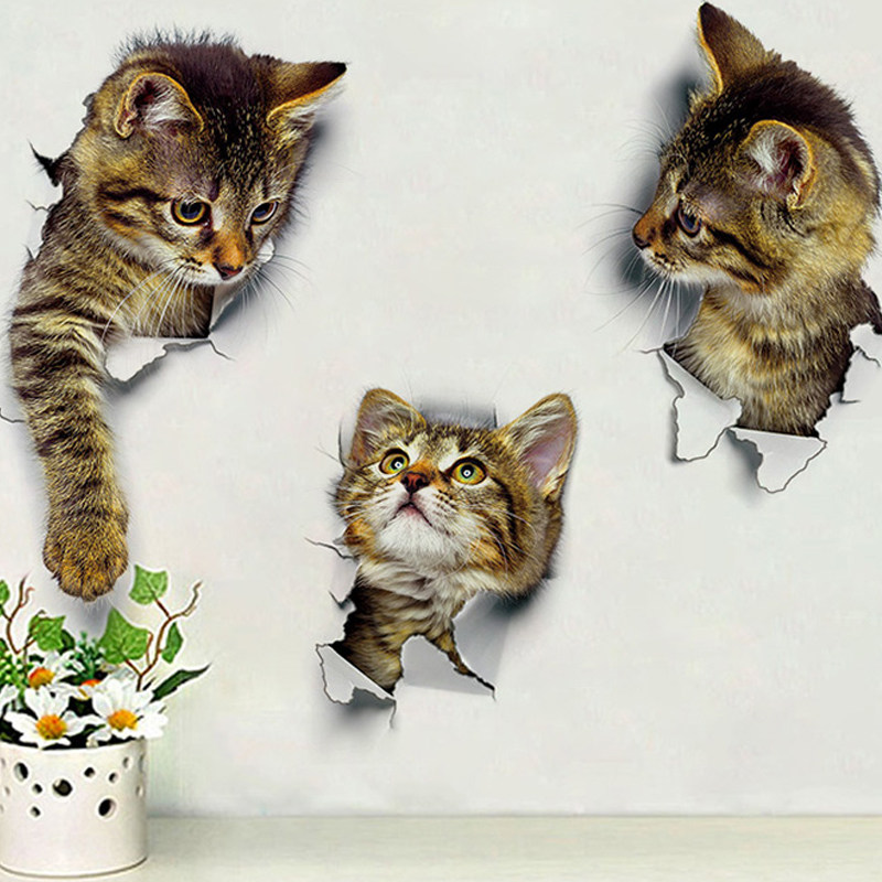 3d立体墙贴可爱小猫墙纸自粘卧室壁纸装饰桌贴门贴纸创意卡通贴画