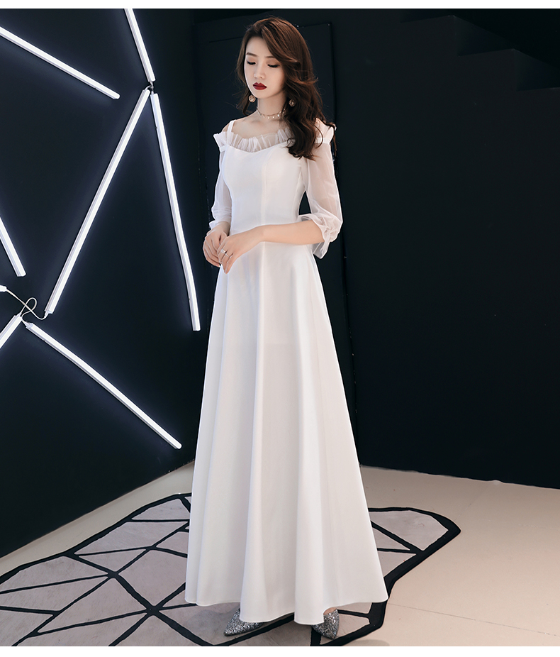 气质白色晚礼服裙女2019新款宴会性感显瘦一字肩时尚高贵长款
