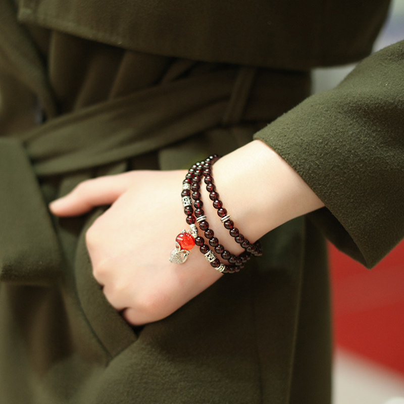 酒红石榴石手链 女士手串流行多层多圈水晶手链生日礼物8164-hwkm