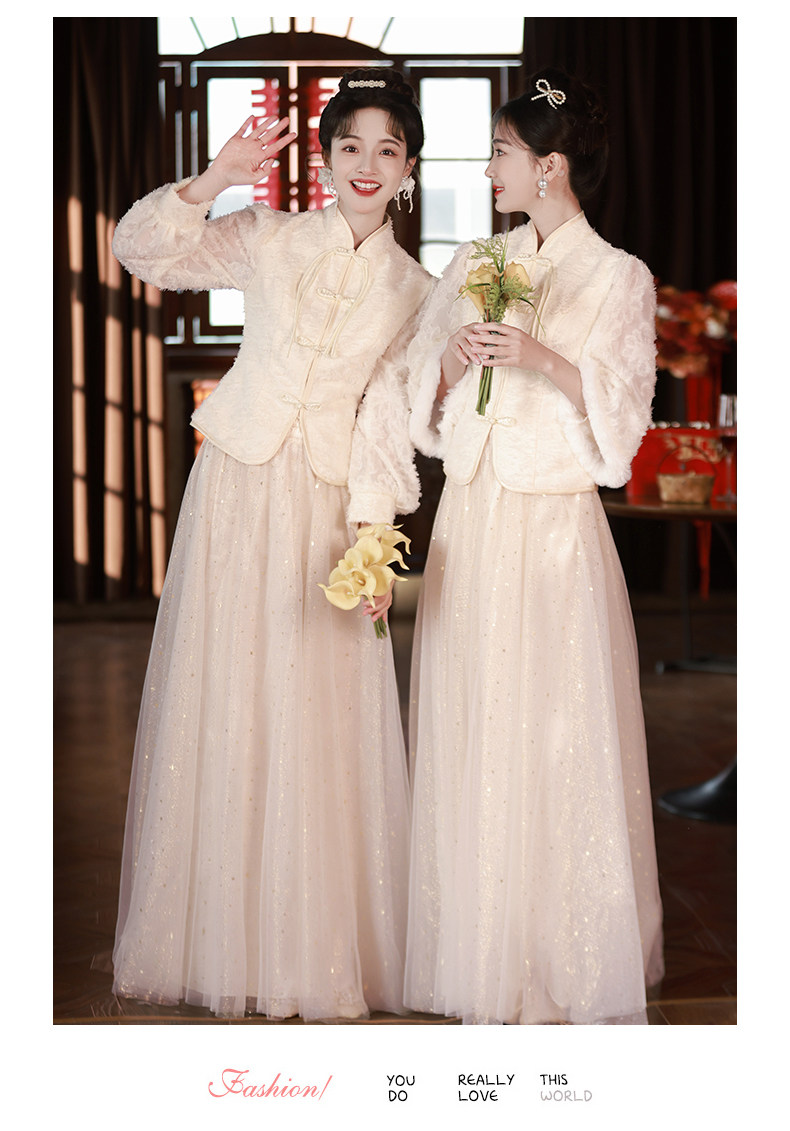 Цветное демисезонное платье подружки невесты, вечернее платье, юбка, удерживающий тепло лонгслив, цвета шампанского, китайский стиль, подходит для подростков Qianli margin 