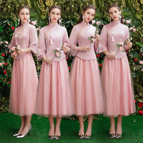 Bridesmaid dress Chinese style Chinese style 2021 new summer retro mid-length pink sister group bridesmaid dress female spring