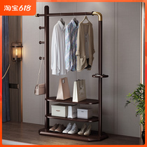 New Chinese red sandalwood clothing hat rack multifunctional set hang bag floor hanger light lavish brass home clothes rack