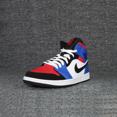 Air Jordan 1 Mid AJ1鸳鸯拼接黑红脚趾男子休闲篮球鞋554724-124