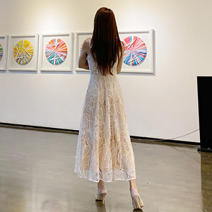 Summer new high-end Korean style long dress net embroidery dress dress