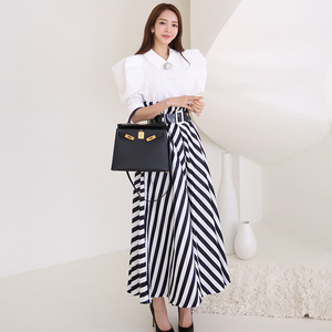 7344 new autumn 2020 Korean high-end temperament shirt top with waistband showing thin stripes