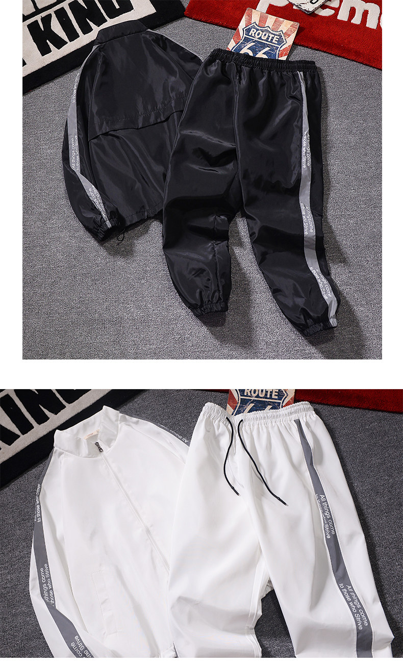 休闲运动套装男秋冬2019新款潮嘻哈流反光条跑步情侣运动服两件套