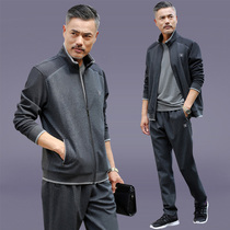 Middle-aged sports suit Mens large size dad spring coat Elderly casual wear Mens three-piece running suit