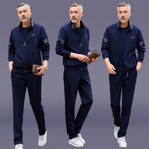 Middle-aged sports suit Mens spring and autumn three-piece sportswear mens Dad casual sportswear Mens large size running suit