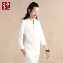 Only the three Han men believe in the ancient style Fairy Chinese style shirt Lay monk Buddhist department Tang dress Meditation tea dress Mens summer