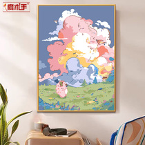 Dreamy Spring ) Manual Digital Oil Painting Diy Filled Anime Cartoon Flower Spring Wind Wind to Heal Oil Paints