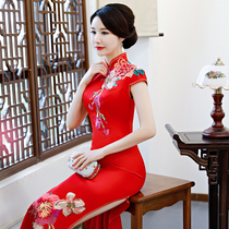 New qipao 2021 new elegant and long style in the old age stage performance large walking show banquet evening gown