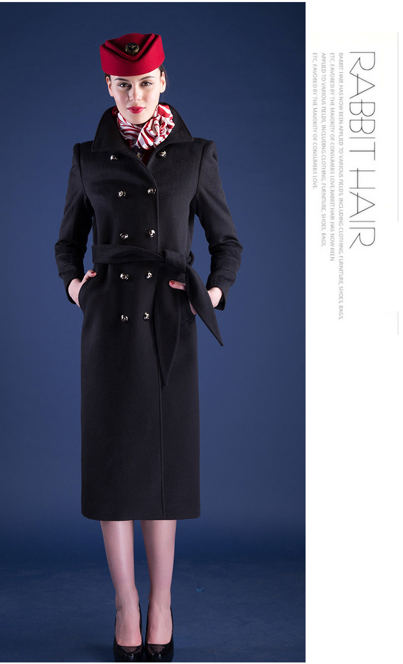 金色佳艺空姐大衣外套冬女中长款航空制服职业装毛呢外套羊绒大衣