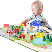 Wooden railroad vehicle Assemble car train urban traffic building block Boys baby children's puzzle toy