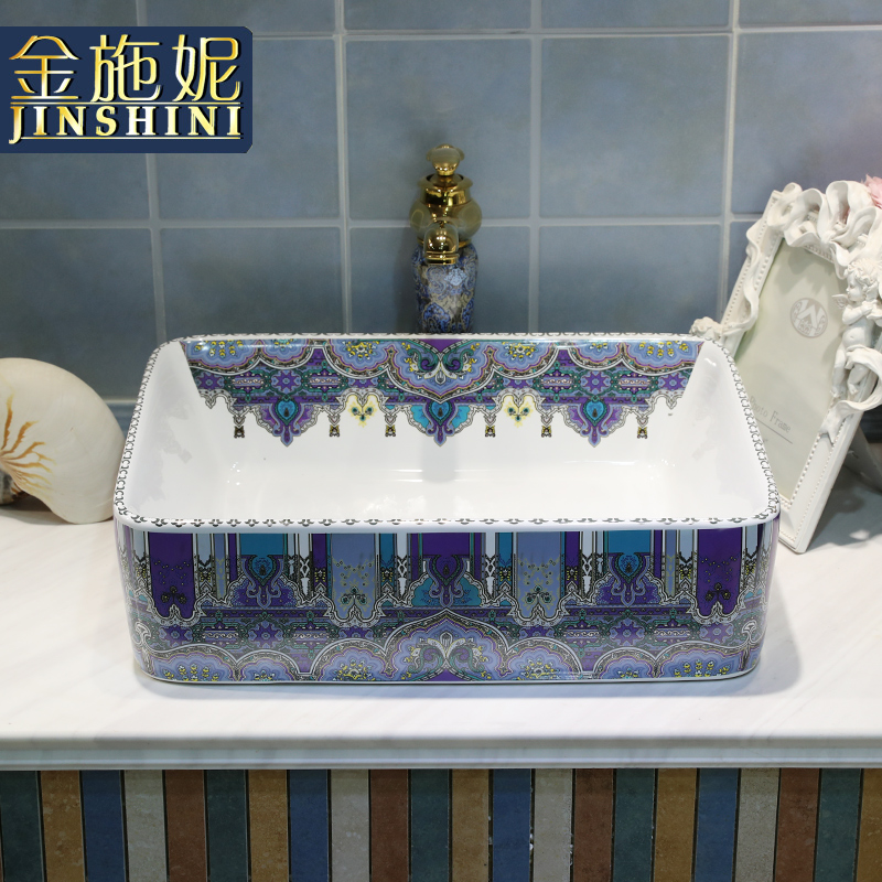 Gold cellnique jingdezhen ceramic lavabo art basin bathroom rectangular lavatory Bohemia