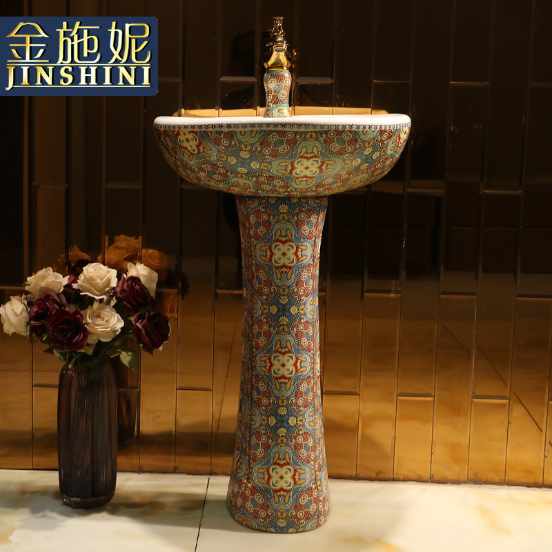 Ceramic lavabo European pillar basin one floor balcony art restores ancient ways household bathroom sink