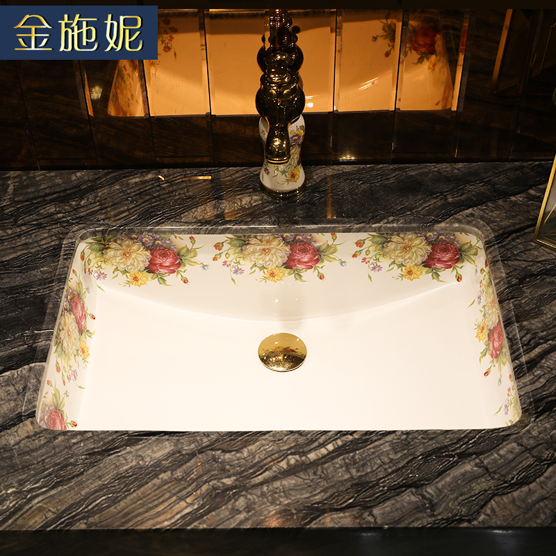 European contracted embedded undercounter basin ceramic household basin bathroom sink rectangular hotel