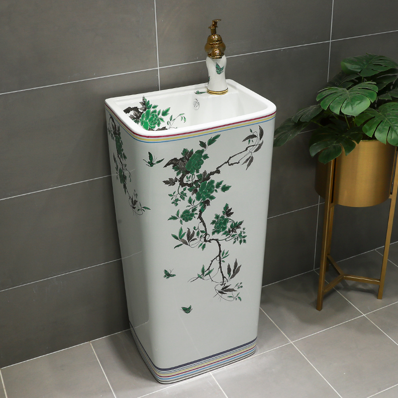 Gold cellnique ceramics column vertical integrated basin floor type lavatory toilet sink sink on the floor