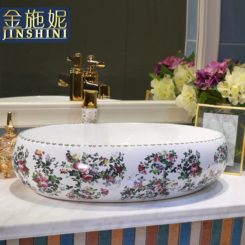 Gold cellnique rural wind on the lavatory ceramic lavabo sink basin of wash one 's hands of art on the color