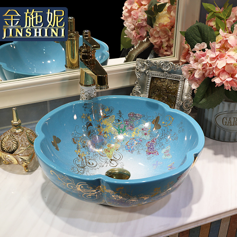 Gold cellnique ceramic lavabo stage basin art lavatory basin Europe type, toilet of wash basin basin that wash a face