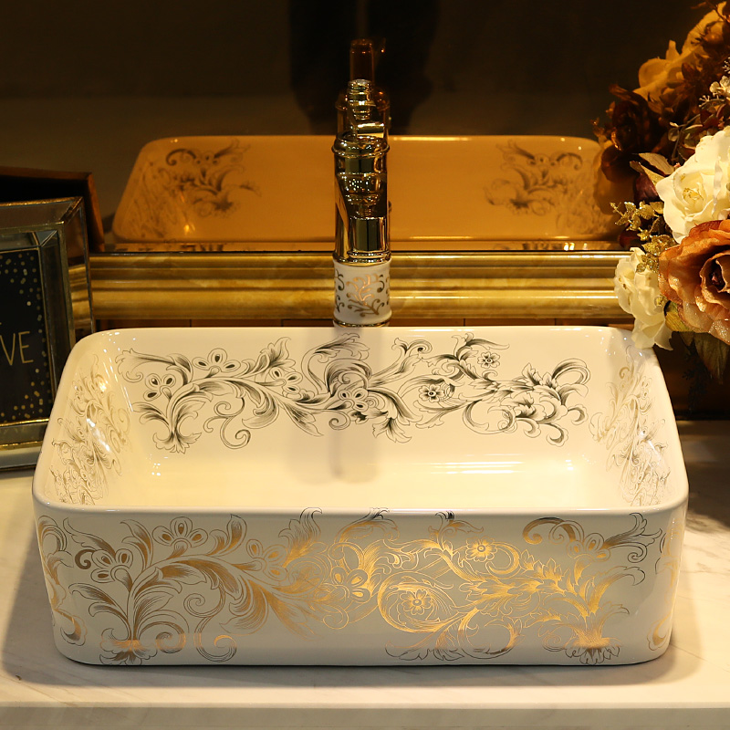 Gold cellnique jingdezhen stage basin ceramic lavabo rectangular basin bathroom sinks GuYuBi vines