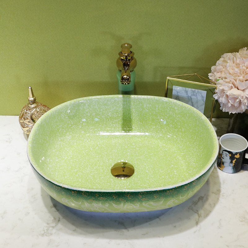 On the ceramic bowl for wash gargle lavabo household elliptic green art basin bathroom sinks basin