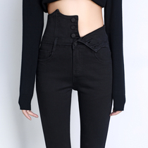 High waist thin jeans womens trousers tight stretch slim-fit small feet black pants womens 2020 autumn and winter new