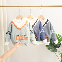 Boys sweater autumn and winter baby foreign children autumn wear round neck knitwear fake two large childrens base sweater