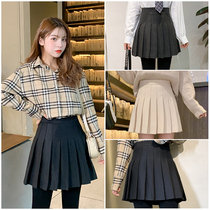 Woolen pleated skirt skirt women autumn and winter 2020 new high waist black Gray anti-light A- line dress skirt