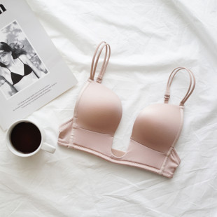 bra简洁u型胸罩春夏光面薄露肩露背超低胸内搭文胸防走光无痕内衣